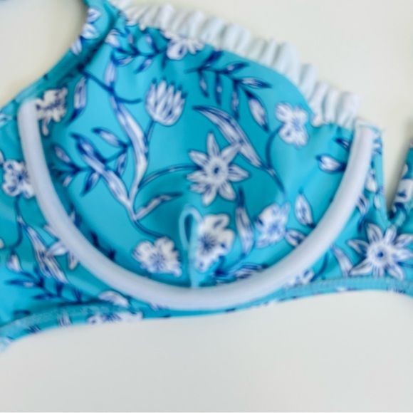 NWT Zaful Floral Blue Floral Ditsy Ruffle Wired Tie Top & High Leg Bikini Set - Picture 6 of 8